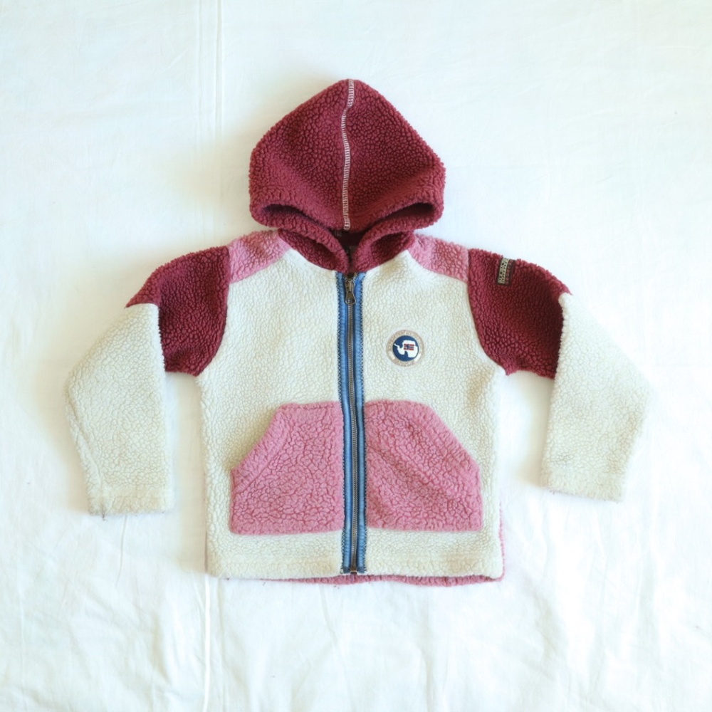 Vintage 90s Napapijri Kids Pink Sherpa Fleece Parka / 4T